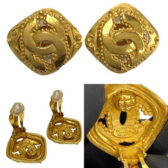 CHANEL Gold Logo Earrings